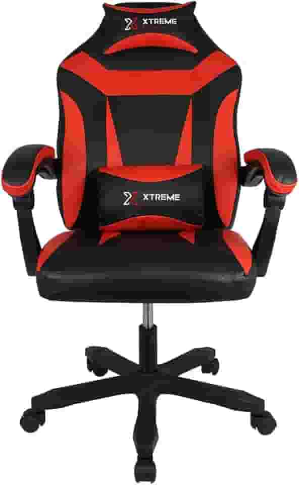 Cadeira Gamers XTreme Supra Ergonômica, Confortável e Design Moderno Estilo para Jogadores Exigentes, Apoio para Cabeça, Braços e Pés, na Cor Preta e Vermelha.