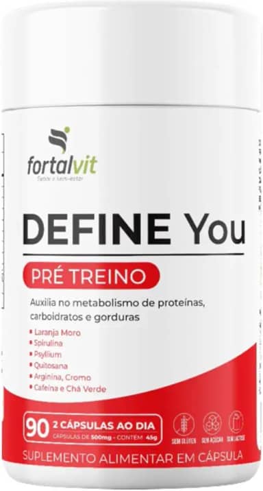 DEFINE - Morosil + Spirulina, Cafeína, Chá Verde, Picolinato de Cromo, Psyllium, Arginina e Quitosana, 90 Cápsulas, Fortalvit