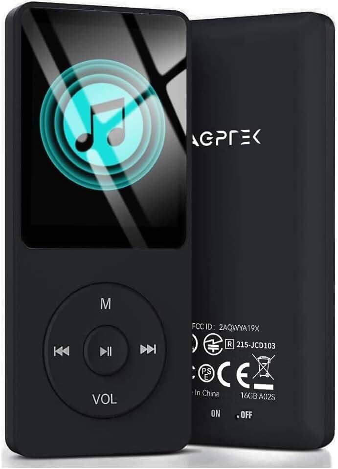AGPTEK Leitor de MP3 A02 de 8 GB, reprodutor de música de som sem perdas de 70 horas, suporta até 128 GB, preto