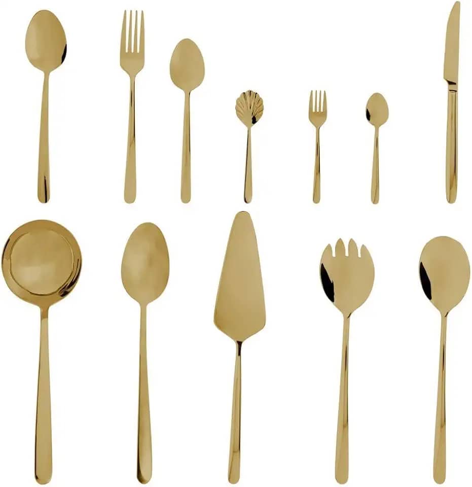 WOLFF Faqueiro de Aço Inox Viena Dourado 54 Peças Com Caixa Litografada - Jogos de Talheres - Mesa Posta - Utensílios de Cozinha, Enxoval, Casamento, Decoração