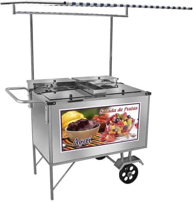 Carrinho 2 em 1 Cefaz Salada de Frutas e Açaí Luxo Inox Rodas Maciças e Toldo L17m/t