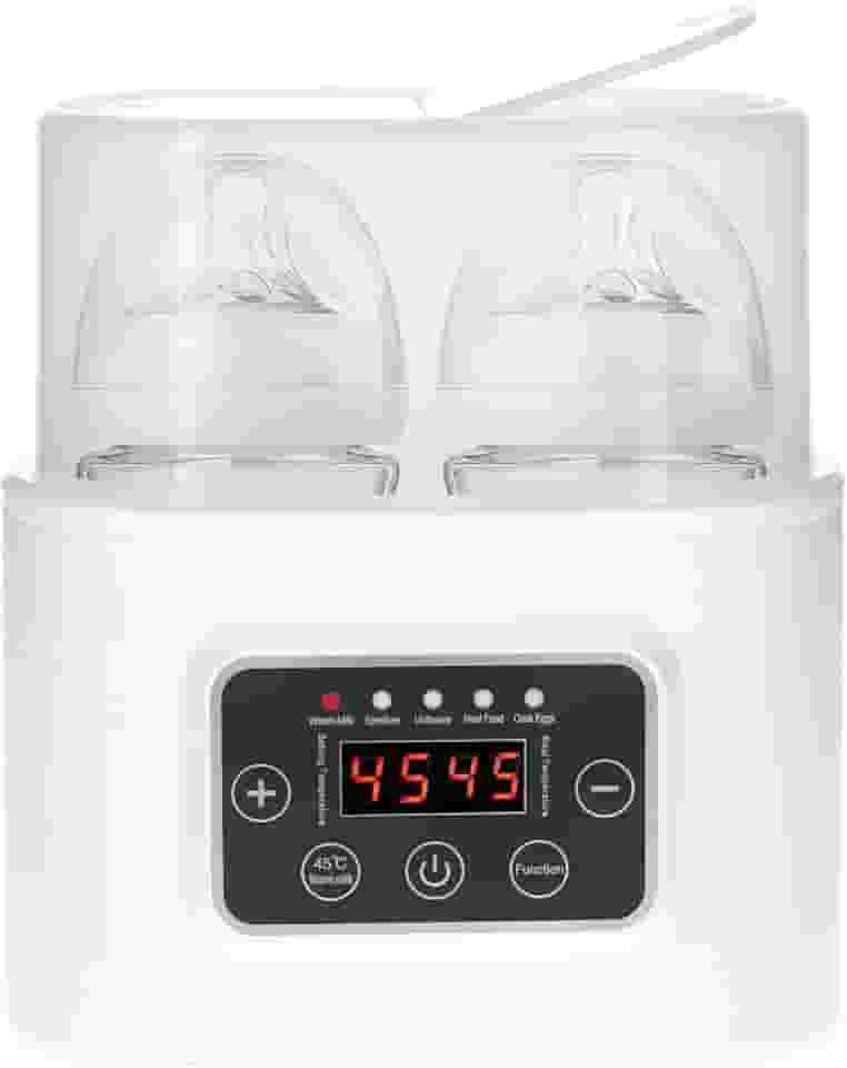 Aquecedor de mamadeiras 5 em 1 aquecedor digital de comida para bebês com cronômetro e visor digital Esterilizador a vapor de garrafa dupla para descongelamento aquecedor portátil para leite materno