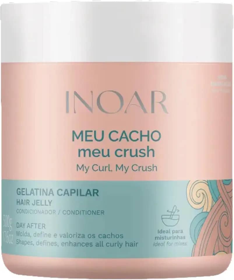 Inoar, Meu Cacho Meu Crush, Gelatina Capilar, Definição de Cachos, Hidratação Intensa, Com Colágeno e Vitamina E - 500g