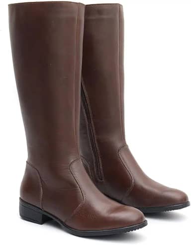 Bota Feminina Cano Alto Longo em Couro Montaria Lisa (Marrom, BR, Adulto, Numérico, 40)