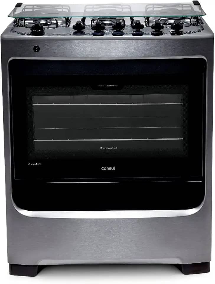 Fogão Consul 6 bocas cor Inox com botões removíveis e vidro interno vedado - CFS6NAR BIVOLT