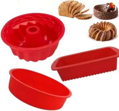 Kit 3 Formas de Silicone para Airfryer – Pudim, Bolo e Pão – Antiaderente, Flexível e Resistente