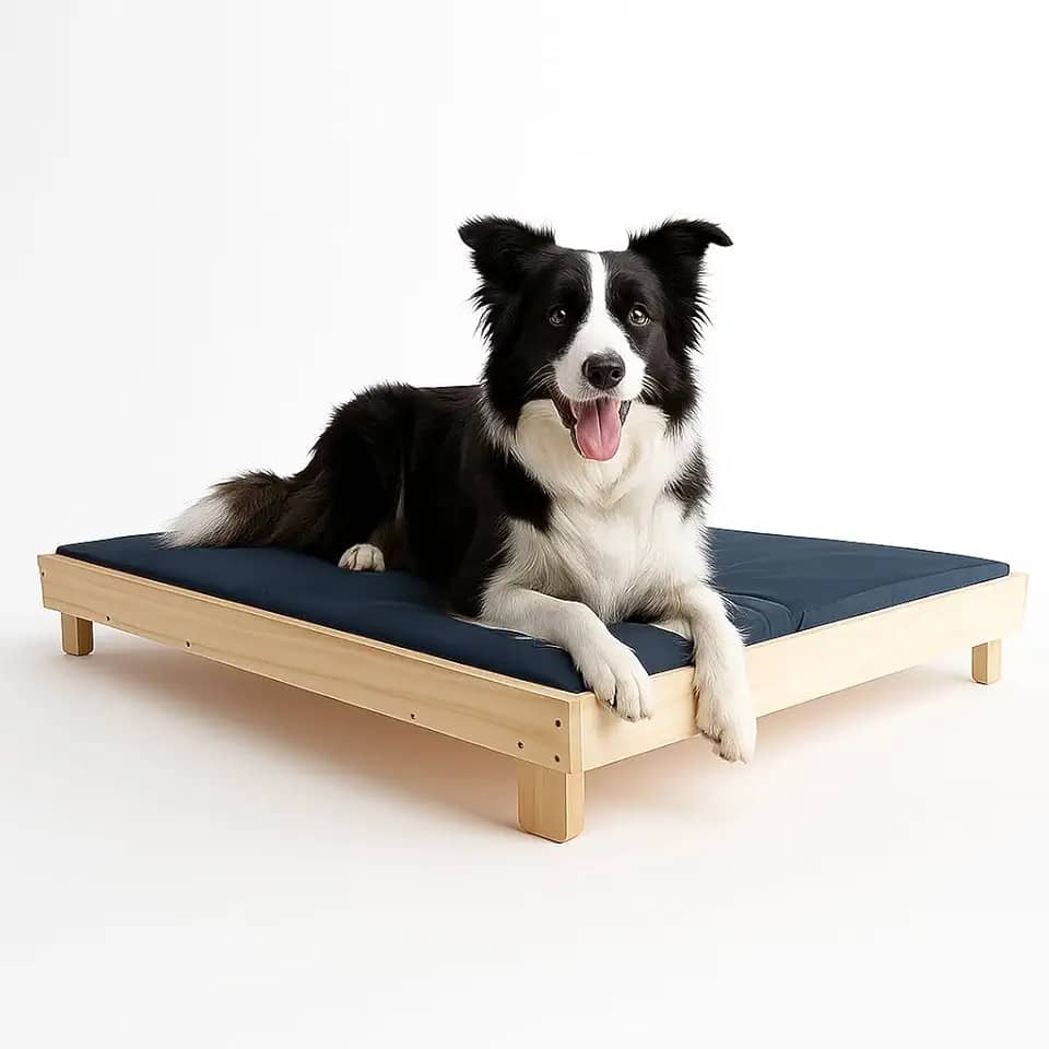 Cama Caminha para Pet Cachorro Gato Grande 80x60 com Colchão Macio e Durável, Em Madeira Resistente