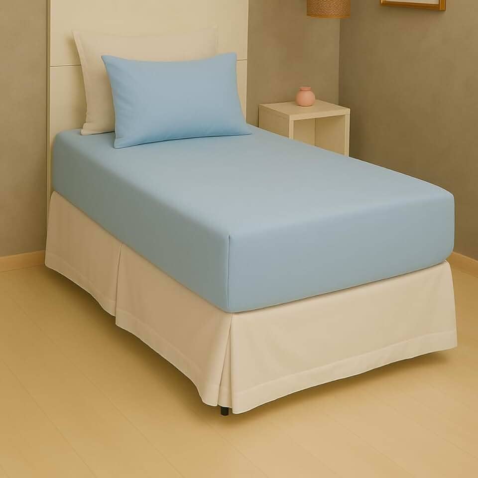 Jogo de Lençol Solteiro 2 Peças Liso Malha 100% Algodão (Azul Bebê)