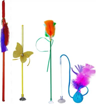 Kit de Brinquedos para Gatos 4 Varinhas Interativas e Estimulantes