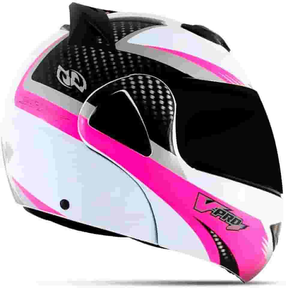 CAPACETE ESCAMOTEÁVEL PRO TORK V-PRO JET 2 CARBON BRANCO - ROSA TAM. 58 VIS. FUMÊ