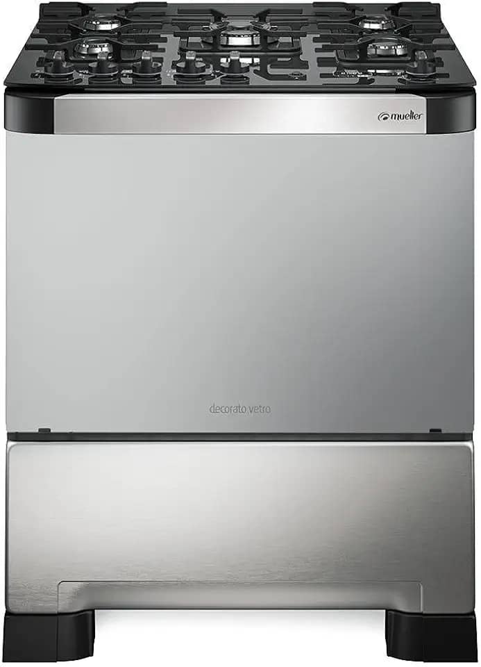 Fogão Mueller 5 bocas Decorato Vetro Inox com timer