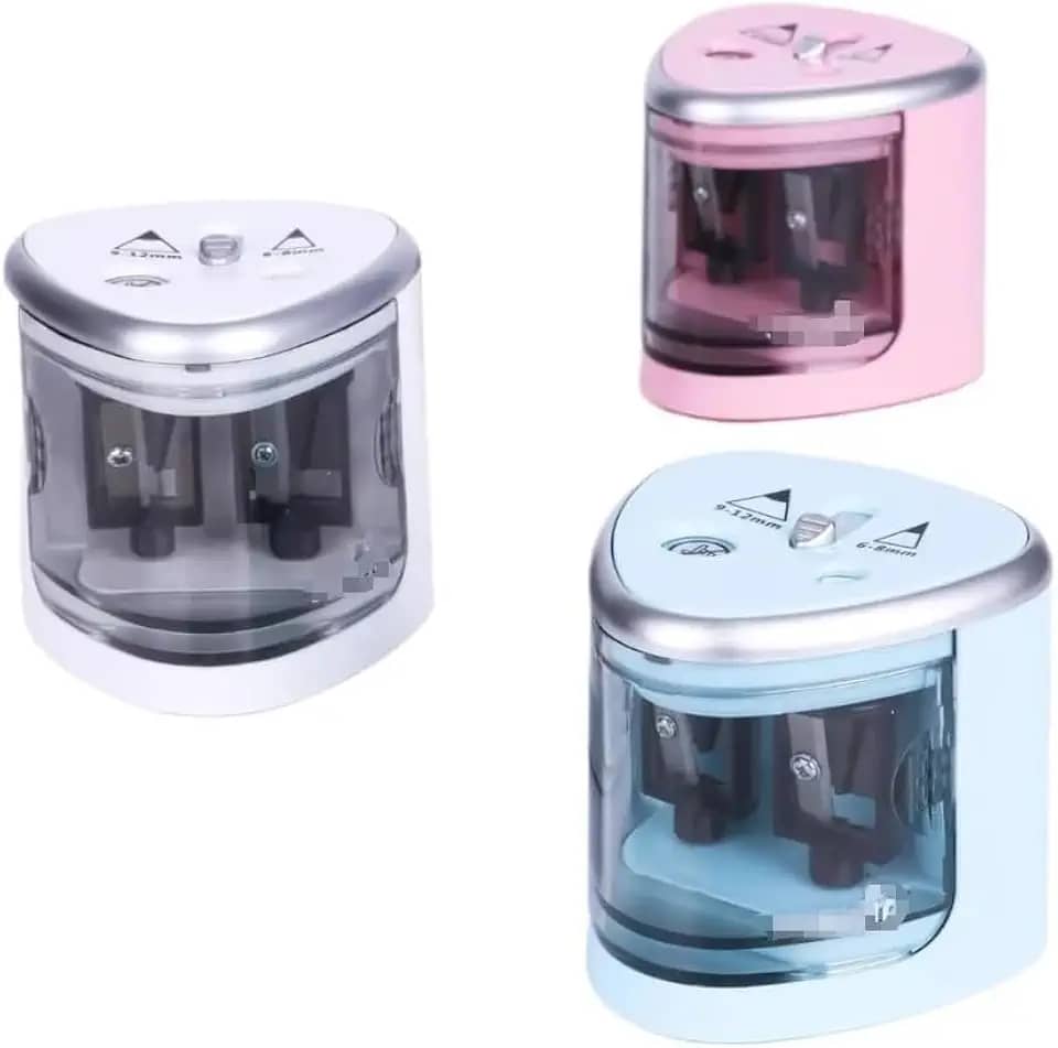 Apontador Elétrico Duplo Automático Portátil com Tampa Transparente para Lápis 6-12mm – Ideal para Escola, Escritório e Uso Profissional Á Pilha Cor Aleatória