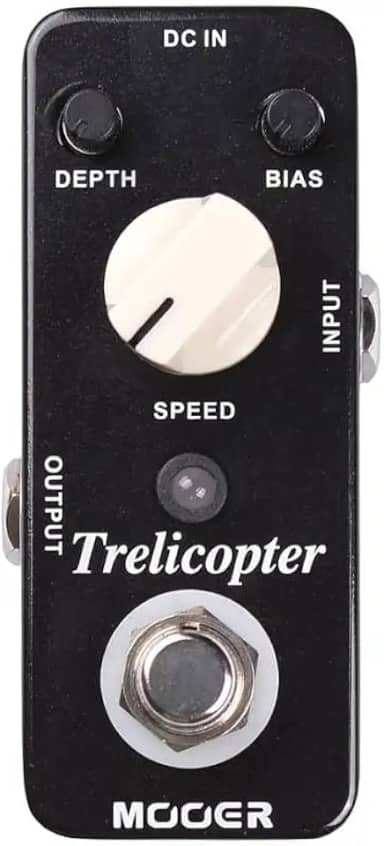 Mooer Pedal Tremolo Trelicopter MTR1 | Para Guitarra, Modulação Óptica, True Bypass, Controles Rate Depth Bias, Som Vintage, Micro Series, Compacto, Preto, 9V DC