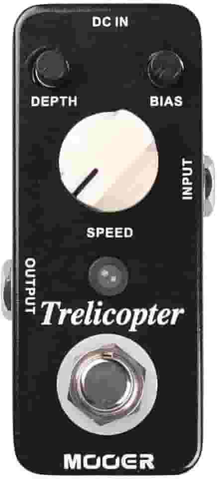 Mooer Pedal Tremolo Trelicopter MTR1 | Para Guitarra, Modulação Óptica, True Bypass, Controles Rate Depth Bias, Som Vintage, Micro Series, Compacto, Preto, 9V DC