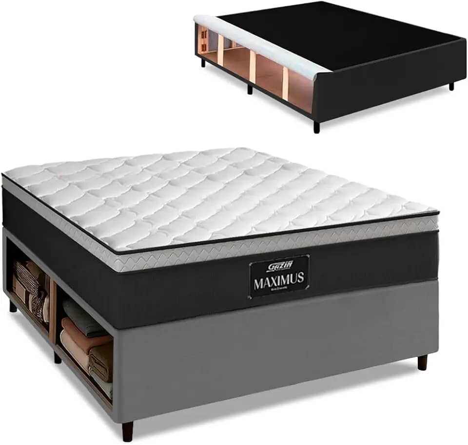 Cama Box Baú Lateral Queen Gazin Colchão com Molas Ensacadas 158x198x68cm Maximus