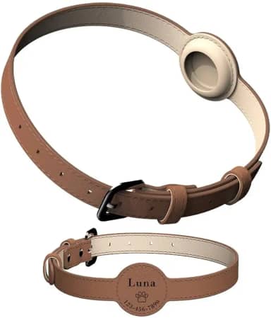 Coleira Para Rastreador Airtag Gps Cachorro Cães Personalizada Com Nome E Telefone Identificação (Marrom, M)