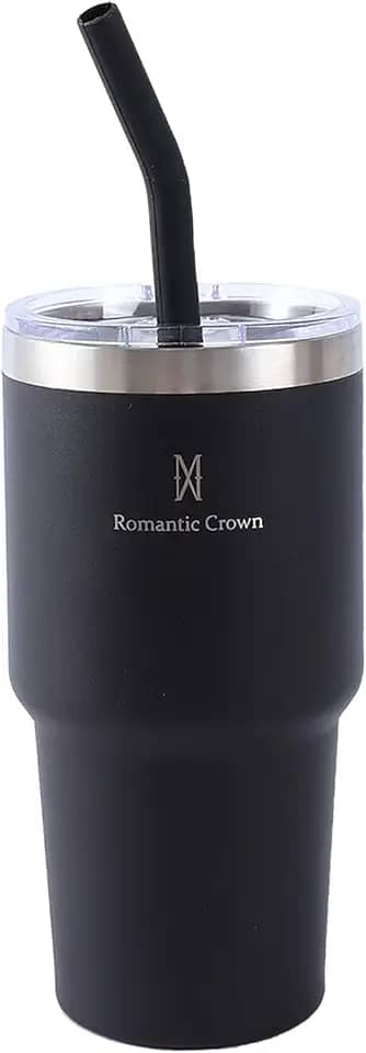 Copo Térmico de Aço Inoxidável 591ml, com Canudo e Tampa, Garrafa Termica Isolada a Vácuo Copos Garrafas Termo Pequeno Para Viagem Portátil, Para Água, Chá Gelado, Café, Smoothies e Muito Mais