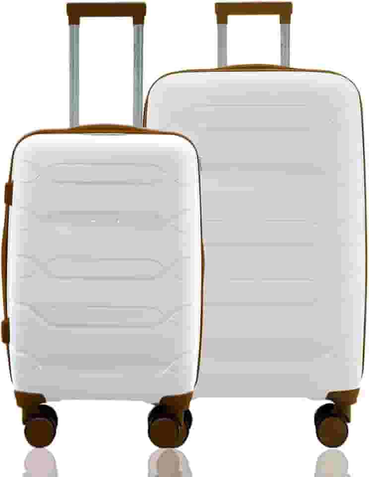 Kit Conjunto 2 Malas Viagem Bordo 10kg e Média Despachada 23kg Rígida Polipropileno Expansiva Rodas Duplas 360º Cadeado TSA Gladiador P1PM Branco