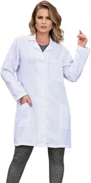 Jaleco Profissíonal Avental Estudante Feminino Acinturado Oxford 3 Bolsos