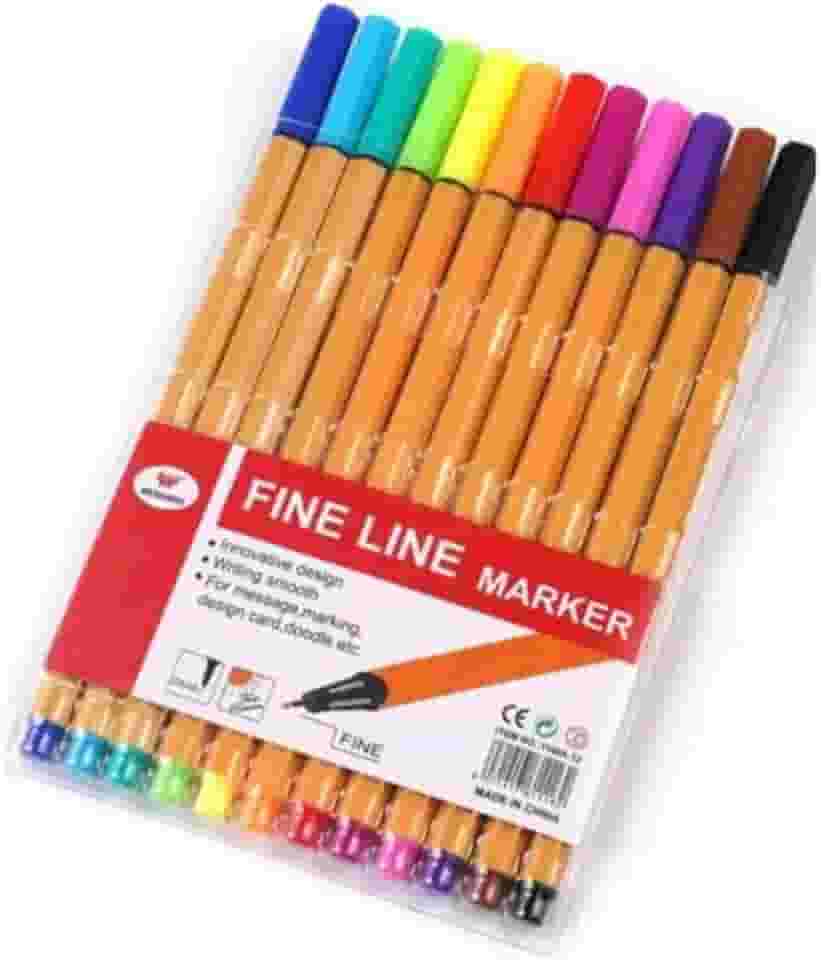 Canetas Coloridas Ponta Fina 0.4mm - Kit com 12 Cores Vibrantes - Caneta Ponta Fina para Desenho, Escrita e Bullet Journal - Traço Preciso e Estojo Compacto (12)