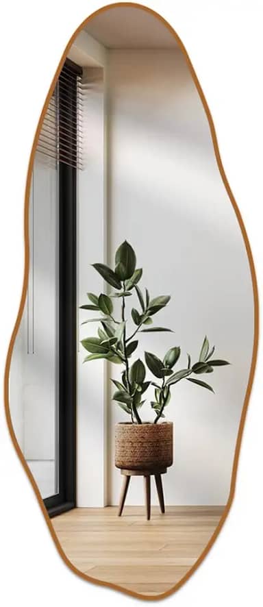 Espelho Orgânico Corpo Inteiro Pedra 160x70cm Design Moderno com Moldura em Couro para Decoração Sofisticada (Caramelo)