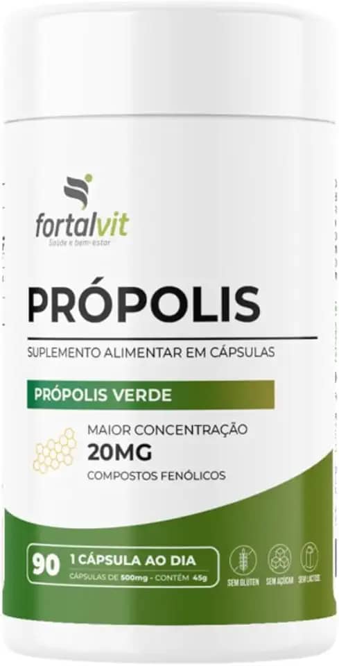 Própolis Verde - 90 Cápsulas, Alta Concentração: 20mg de Compostos Fenólicos, Longa Duração: 3 Meses de Uso, Fortalvit