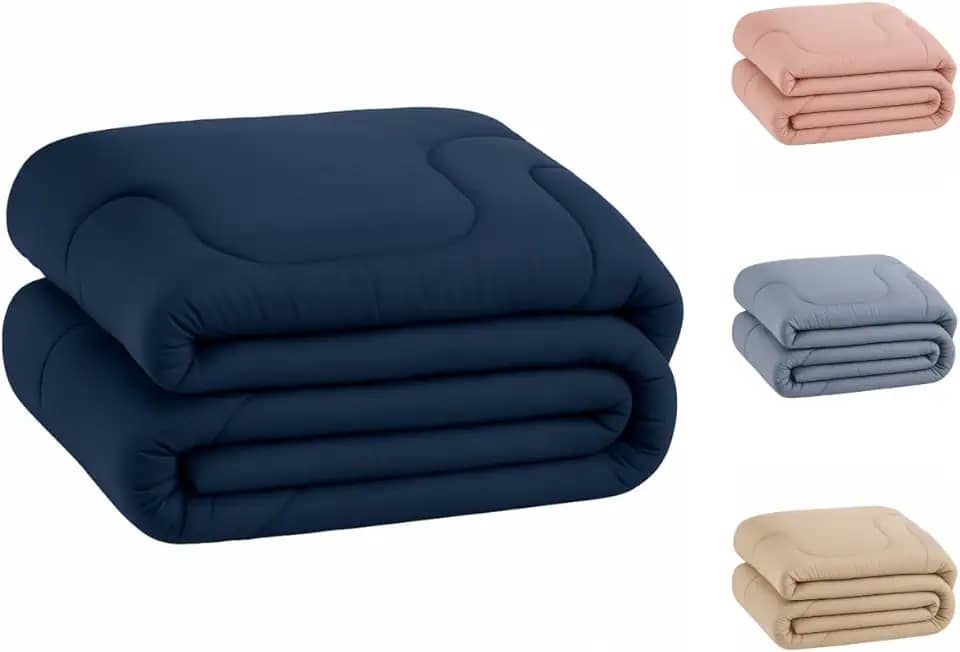 Edredom Percal 400 Fios Grosso Extra Macio Dupla Face Cobertor (Marinho, Solteiro)