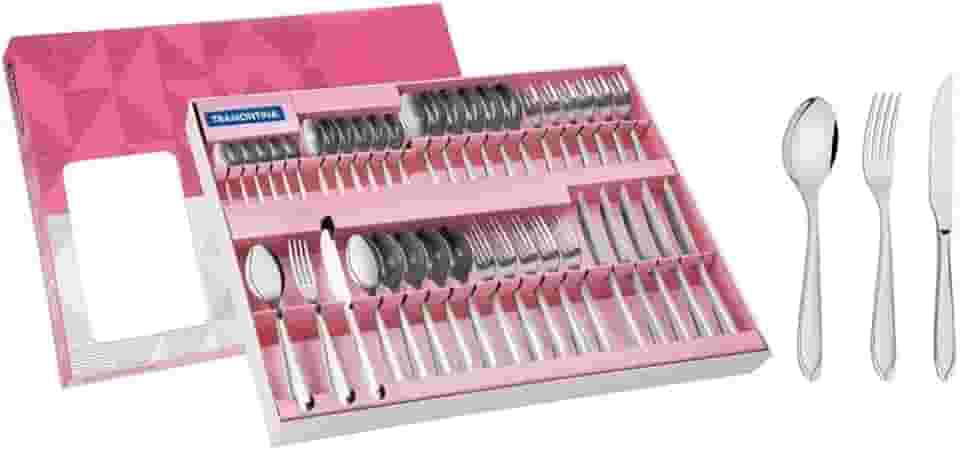 Faqueiro Aço Inox com Faca para Churrasco com 42 Peças Tramontina Laguna.