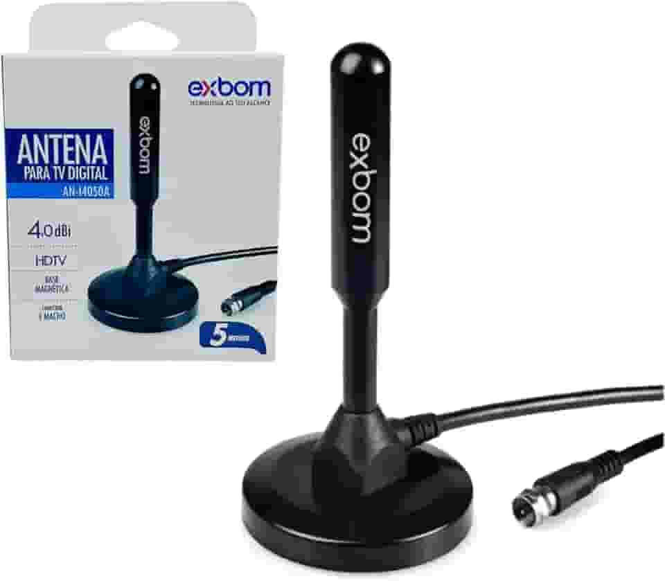 Antena TV Digital Amplificada HDTV/UHF/VHF Interna Externa FULL HD HDTV 4K Base Magnética Imã 4Dbi 5 metros