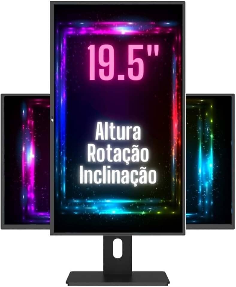 Monitor 19.5" LED Ergonômico Ajuste de altura, rotação, inclinação, Widescreen, 2ms, 75Hz, HD+, HDMI, VESA, 3Green Pro 1953G