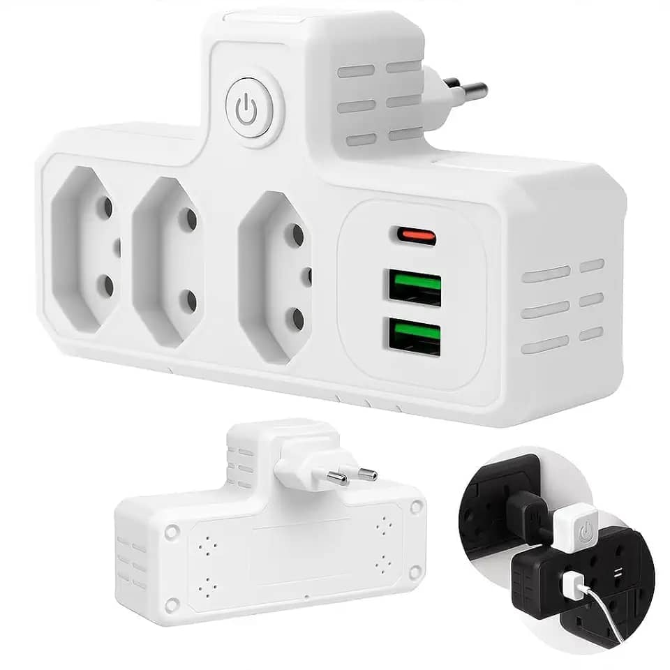 Extensão Elétrica, Régua Tomada, Régua de Energia, Adaptador de Tomadas, 3 Tomadas, 2 Interfaces USB, 1 Porta USB Tipo-C - Premium