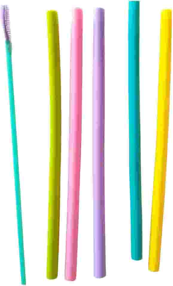 Kit com 5 Canudos Reutilizáveis + Limpador: Higiênicos e Emborrachados, Cores Sortidas
