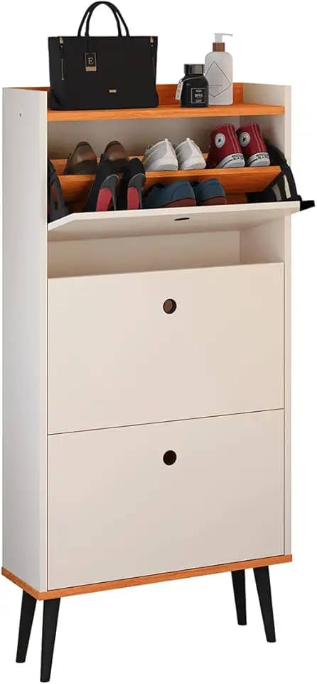 Sapateira Vertical Dark 3 Gavetas Basculantes Organizadora Calçados Retrô - Off White/Cinamomo- RPM Móveis