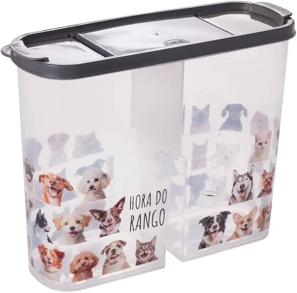 Porta Pote Ração 2,4kg Petisco Tampa Vedada Antiformiga, Plasútil Cor: Cinza