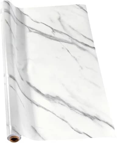 Papel de Parede Adesivo Vinílico Estilo Mármore Branco - Rolo Autoadesivo para Decoração e Reforma de Cozinha, Móveis e Banheiro 5m x 60cm (1)