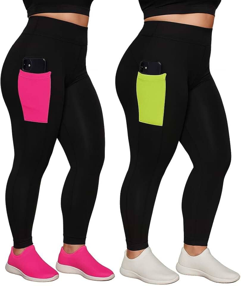 Kit 2 Calças Legging Plus Size com Bolso Lateral, para Academia, Alta Compressão, Cores Sortidas, Nao Fica Transparente (BR, Numérico, 50, Plus Size, Regular, 50, Sortidas)