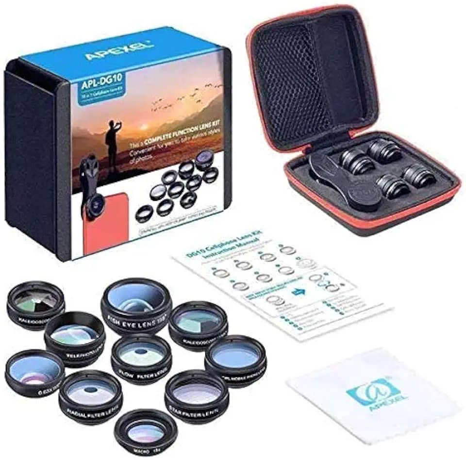 Kit de lentes p/Smartphone APEXEL 10in1