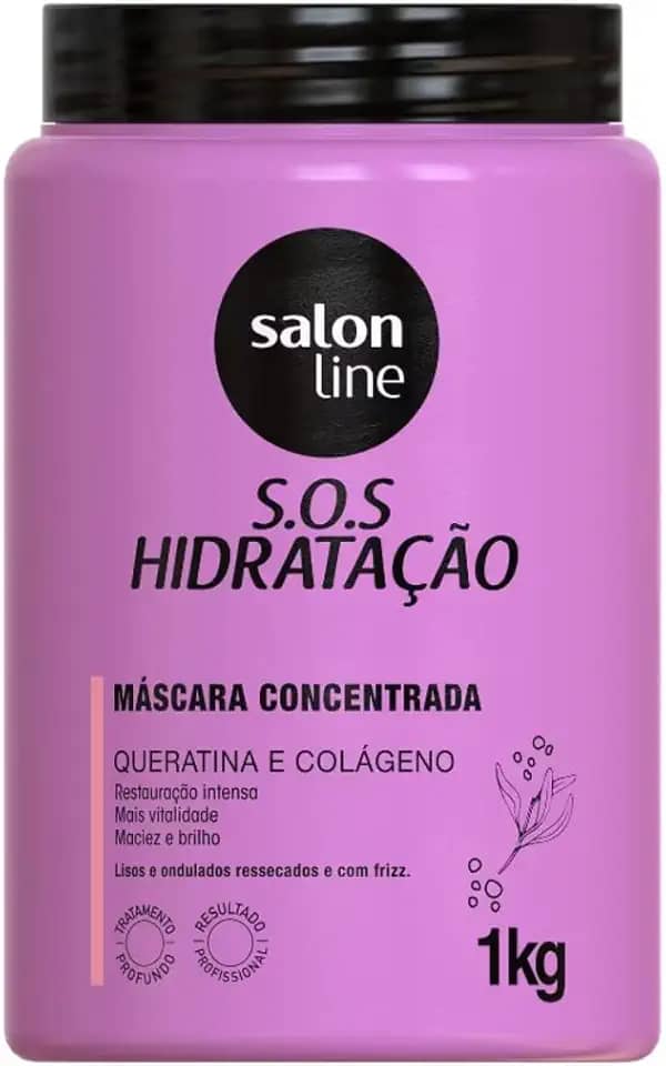 Salon Line, Máscara Capilar, SOS Hidratação, Concentrada, Queratina e Colágeno - Cabelos Lisos, Ondulados, Cacheados e Crespos, 1 Kg