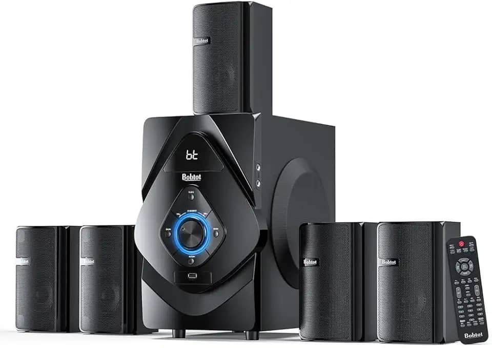 Sistema de Som Bobtot 5.1 Home Theater Preto, Potência de Pico de 800W, Amplificador Classe AB, Som Imersivo e Alta Fidelidade para Cinema em Casa