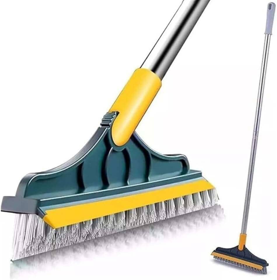 Vassoura Escova Rodo 2 em 1 Angular – Cerdas Flexíveis, Rodo de Silicone, Ideal para Azulejo, Piso, Banheiro | Limpeza Prática
