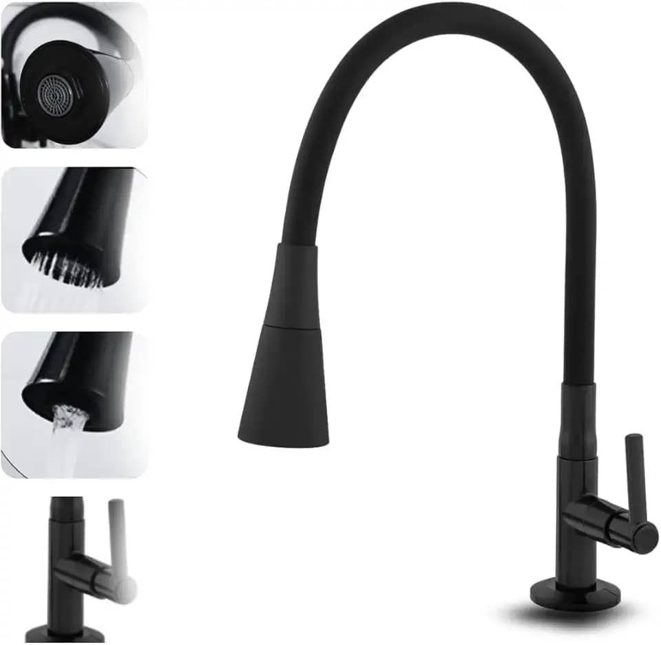 Torneira Gourmet para Bancada Cozinha, Flexível, Base Metálica, 2 Jatos, Preta MZcell
