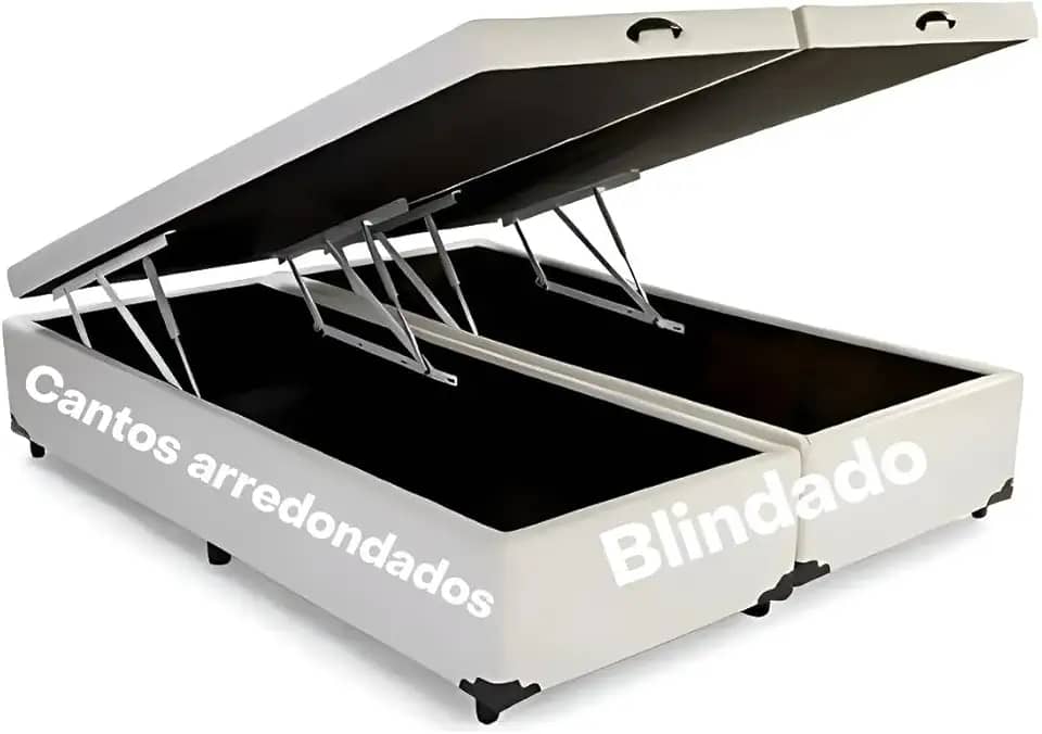 Cama Box Baú Bi-partida Queen 79 Blindado Super Reforçada (Courino Bege)