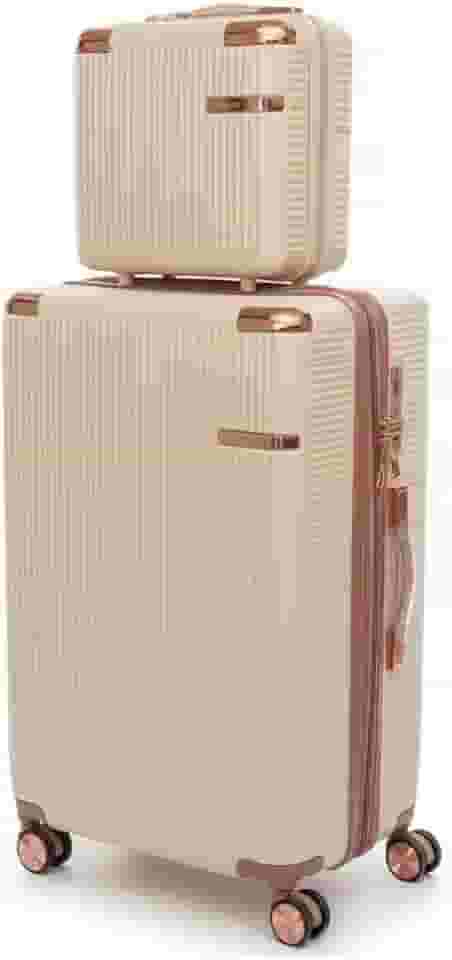 Mala de Bordo 10kg Premium Luxo Expansível com Frasqueira Kit Viagem Aprovada ANAC Bagagem de Mão ABS Rígido Mala Rose Gold 4 Rodas 360° Cadeado TSA AntiFurto Leve e Resistente