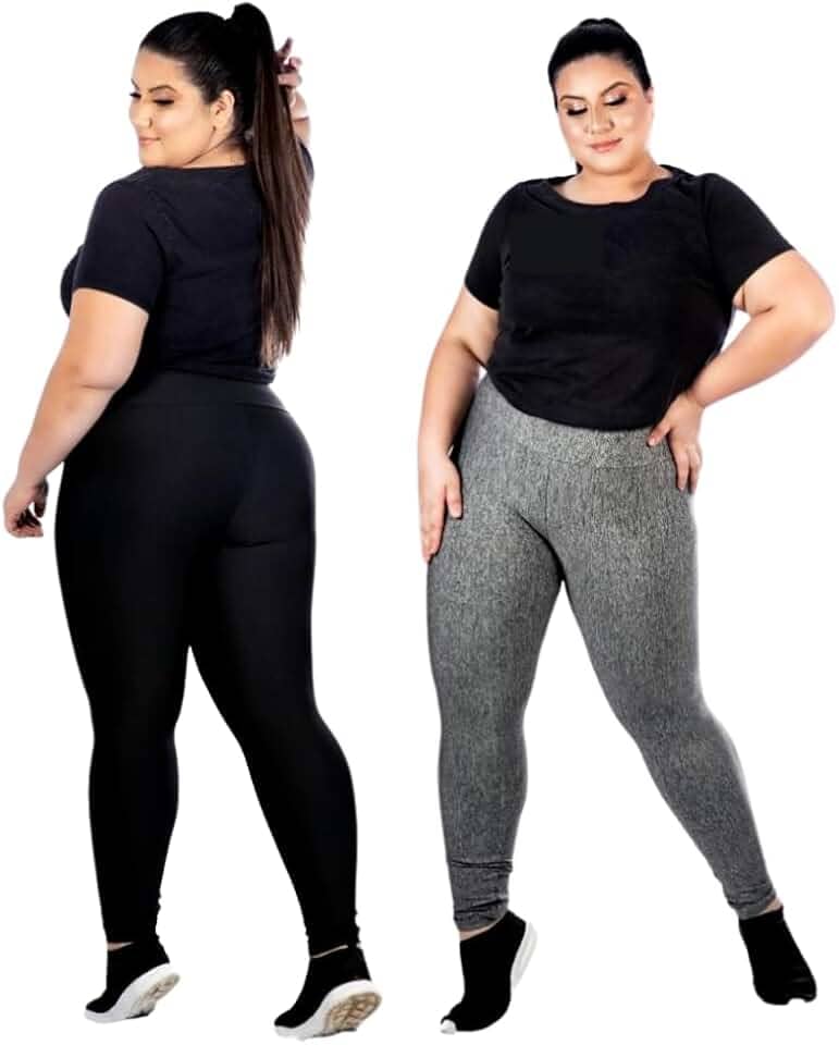 Kit 2 Leggings Plus Size G1 G2 G3 Lisa e Estampada Calça Academia Ginástica ZERO TRANSPARENCIA