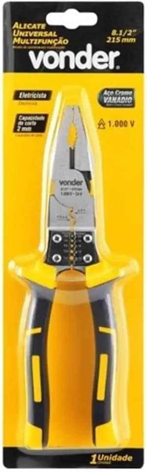 Vonder, Alicate Universal 8.1/2", Cromo Vanádio, Multifunção, Para Eletricista, Com Isolação Até 1.000 V.