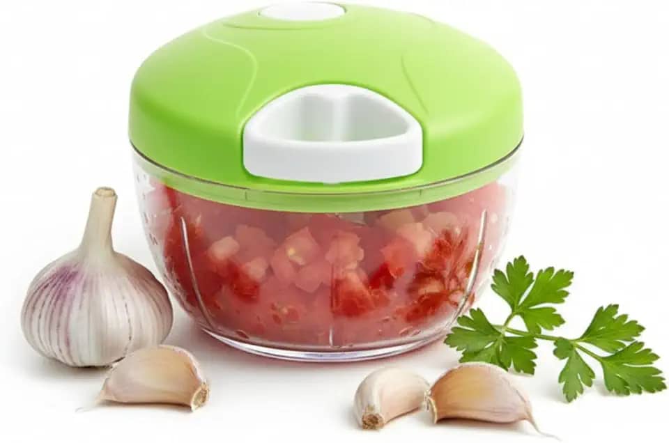 Mini Processador de Alimentos Manual 500ml com 3 Lâminas Inox | Triturador de Alho, Cebola, Legumes e Temperos | Prático, Rápido e Fácil de Limpar