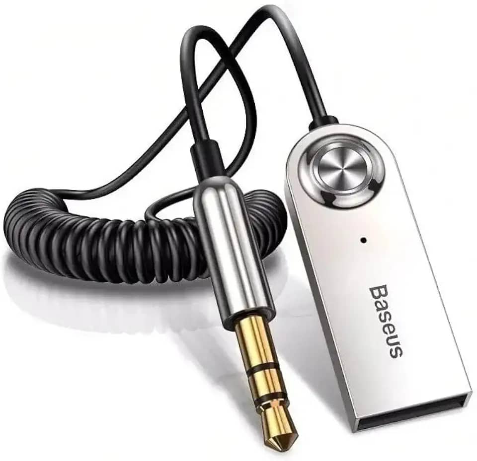 Adaptador Áudio Bluetooth 5.0 Baseus Veicular P2 Carro para rádio Music Receiver Mp3 com Microfone Viva Voz Celular Atende Ligações