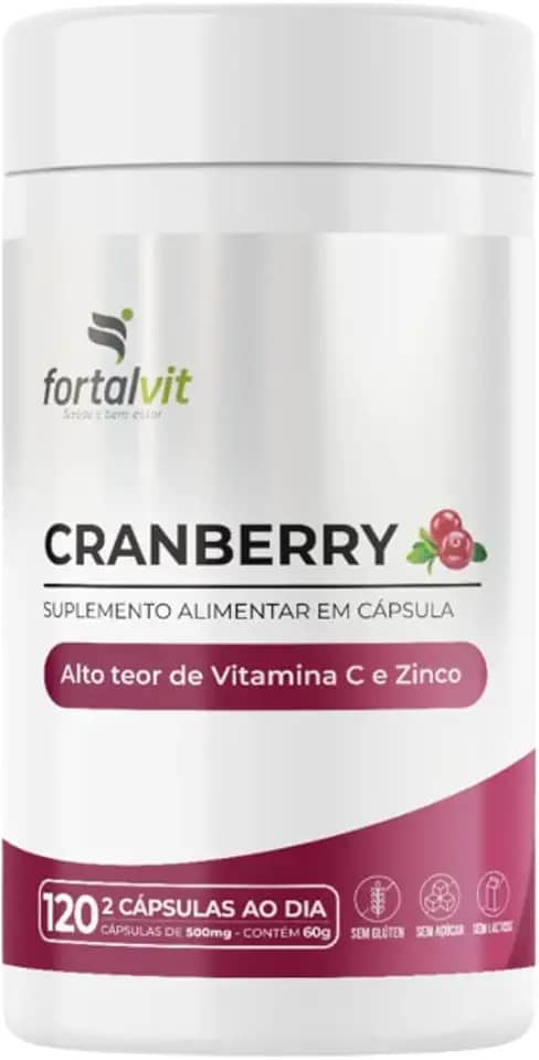 Cranberry, Alto Teor de Vitamina C e Zinco, Longa Duração: 2 Meses de Uso, 120 Cápsulas, Fortalvit