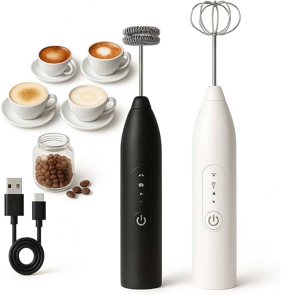 Mixer Elétrico Portátil 3 Velocidades Sem Fio – Fuê Inox USB Recarregável para Café, Cappuccino, Ovos e Bebidas – Mini Batedor de Espuma
