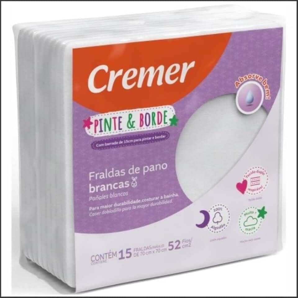 Cremer Fralda Pinte E Borde Lisa Com 15 Peças 0 70Cm X 0 70 Cm Branco